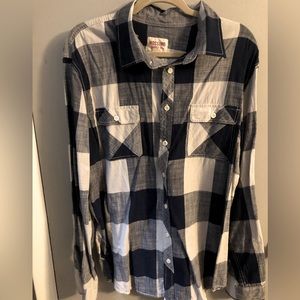 Long sleeve button down navy blue and grey